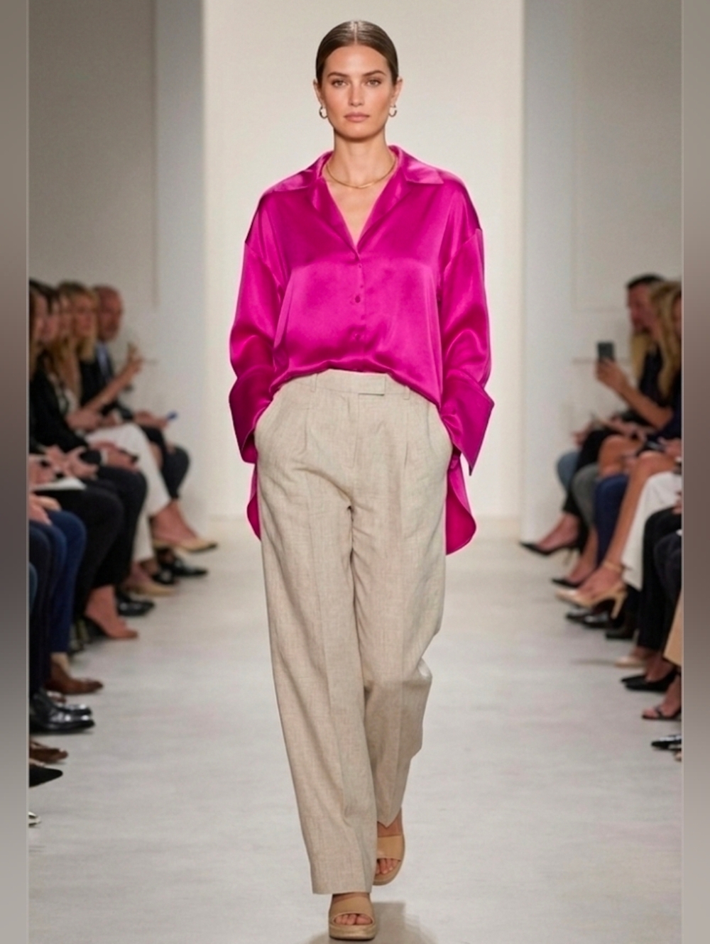 NWOT Banana Republic Silk Fuchsia Button-Up Blouse